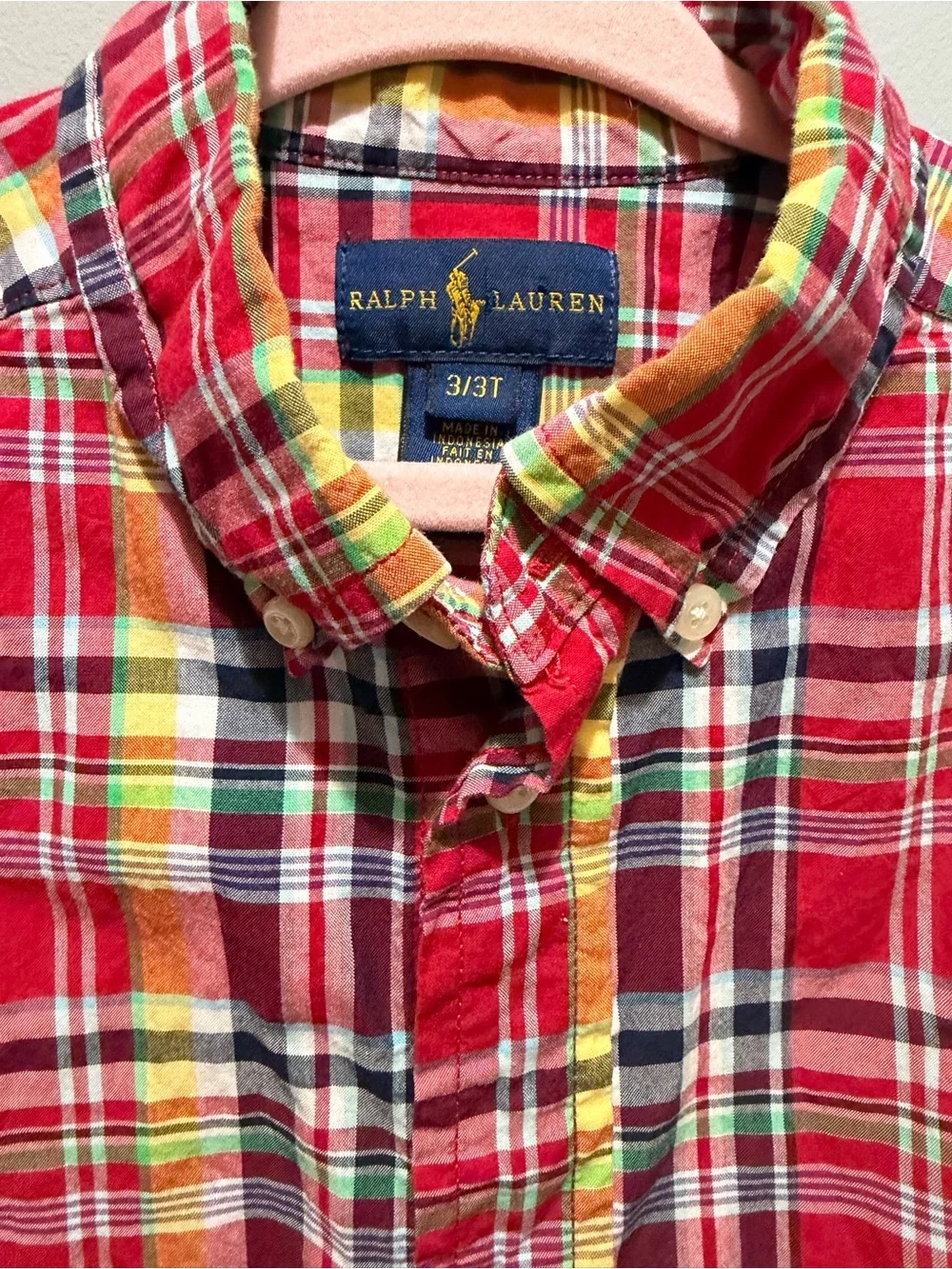Ralph Lauren Red Plaid Button-Down Shirt with Yellow Accents